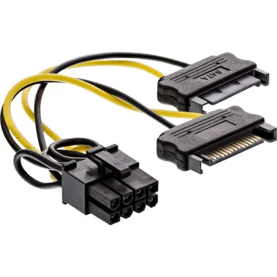 Produktbild von InLine Stromadapter intern, 2x SATA zu 8pol für PCIe (PCI-Express) Grafikkarten, 2 x SATA 15-Pin, PCI-E (8-pin), 0,15 m, Stecker, Buchse, Gerade