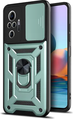 Produktbild von Redmi Note 10 Pro Hülle mit 360° Drehbarer Magnetische Ring Ständer Halter Dia Kameraschutz TPU Bumper Silikon Schutzhülle für Xiaomi Redmi Note 10 Pro/10 Pro Max Grün
