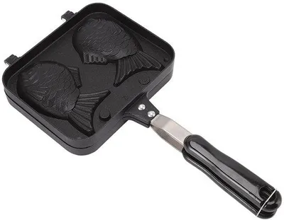 Zdjęcie produktu dla Patelnia do taiyaki ze stali nierdzewnej, z powłoką antyprzywierającą, o wymiarach 18 x 14 cm, przeznaczona do użytku na kuchenkach gazowych, łatwa w czyszczeniu