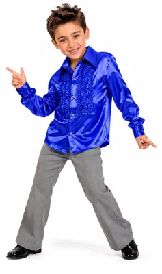 Produktbild von 70er Jahre Satin Rüschenhemd "Johnny" für Kinder | Blau Größe: 140