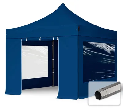 Produktbild von TOOLPORT 3x3m Stahl Faltpavillon, inkl. 4 Seitenteile, dunkelblau
