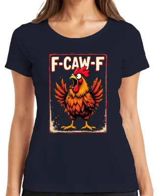 Produktbild von F-CAW-F lustiger Hahn Cartoon Bauernhof Spruch Sarkasmus Vintage Damen T-Shirt, Navy, XL