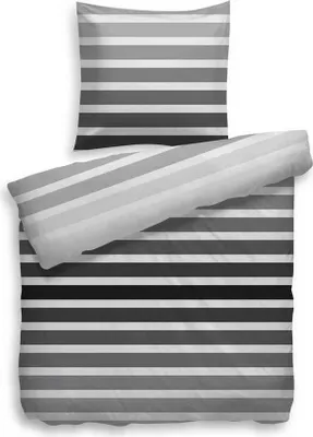 Produktbild von Heckett & Lane Renforcé Bettwäsche Martin HNL Gestreift Grau 100% Baumwolle Reißverschluss Bettbezug Kissenbezug Bettgarnitur 135x200 cm