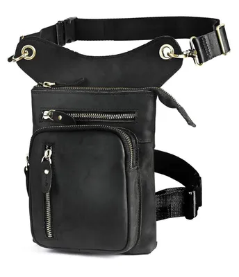 Image de Sacoche en cuir pour moto, modèle Herren, type banane, à porter en bandoulière ou à la ceinture, couleur noire, référence 211-11 0