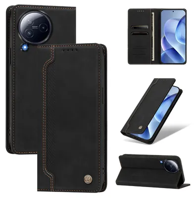 Produktbild von Handyhülle für Xiaomi Civi 3, Leder Wallet Klapphülle mit Standfunktion, Stoßfeste Schutzhülle Schwarz