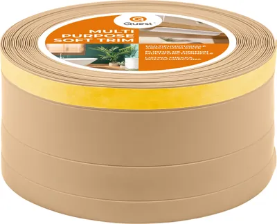 Produktbild von QUEST 4in1 Multifunktionsleiste, Weichsockelleiste Selbstklebend 1x120mm, 15m, Abschlussleiste Multifunktional, Flexibel, Dekorativ, UV-beständig, W2, sandig
