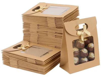 50 Kraftpapier-Geschenktüten mit Fenster, 6x12x16 cm, braun
