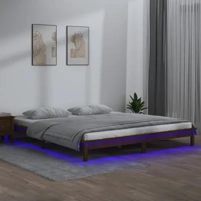 Produktbild von The Living Store Massivholzbett mit LEDs Honigbraun 140x190 cm