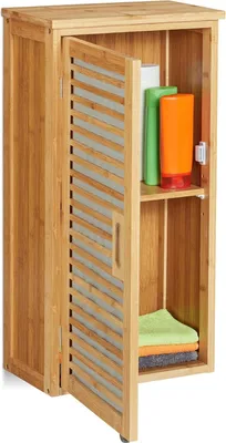 Productafbeelding van Bamboe badkamerkast met 2 vakken - Verstelbare bamboeplanken - Natuurlijk materiaal - Afmetingen: 66 x 35 x 20 cm - Inbouwkast