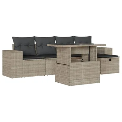 Produktbild von vidaXL 6-tlg. Garten-Sofagarnitur mit Kissen Hellgrau Poly Rattan