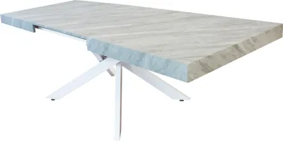 Immagine prodotto di Milani Home - tavolo da pranzo allungabile 160 x 90 cm, grigio, piano melaminico effetto pietra, base in metallo bianco