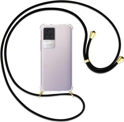 Produktbild von Handykette Backcover-Schutzhülle mit Band (Metall goldfarben) für Xiaomi Poco F4 5G / Redmi K40S  - schwarz