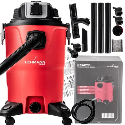 Zdjęcie produktu dla Odkurzacz mokro-suchy Lehmann Krafto, 1500 W, pojemność 30 litrów, z gniazdkiem i funkcją wstrząsania filtrem