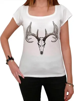 Produktbild von Damen Grafik T-Shirt Hirsch-Totenkopf-Tattoo – Deer Skull Tattoo – Öko-Verantwortlich Vintage Jahrgang Kurzarm Lustige Druck Geburtstag Geschenk Frau