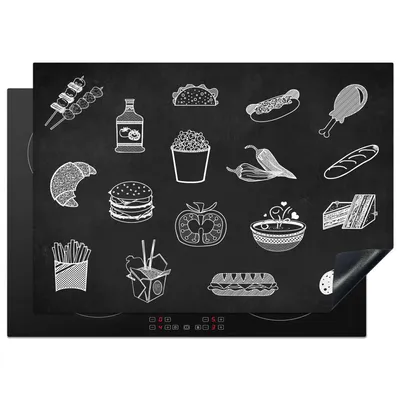 Produktbild von KitchenYeah© Herdabdeckplatte Schwarz - Weiß - Essen , 75x52cm, Küche Deko, Glaskeramikkochfeld Herdabdeckung, Abdeckplatte fùr Kochfeld