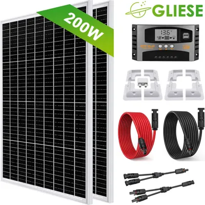 Produktbild von 200W kompletní sada solárního systému pro obytné vozy, fotovoltaické solární moduly včetně montážních držáků