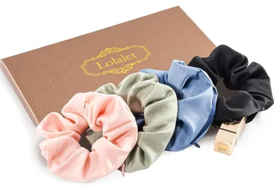 Productafbeelding van 4-delige set Lolalet haarbandjes/scrunchies met verborgen zakje, voor dames - zacht