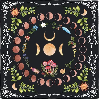 Produktbild von Mondaltartuch Hexenmatte Spirituelles Tuch Samt Hexerei Tarotkarten Tischdecke Quadratisch Wandteppich Wandbehang Kunsttischdecke Wahrsagetuch Für Rituelle Wicca Lesungen 50x50cm
