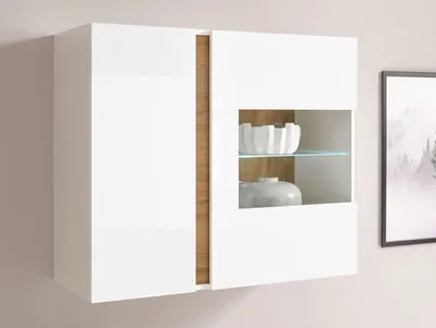 Image de Vitrine suspendue Clair 97 cm blanc / blanc brillant - Grandson Oak : vitrine moderne pour le salon