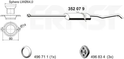 Produktbild von ERNST 352079 Endschalldämpfer passend für MERCEDES-BENZ A-Klasse (W168) Auspuff
