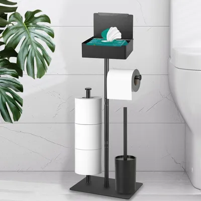 Produktbild von Omgoods – Stehende Toilettenpapierhalterung mit Toilettenbürste und Behälter für Feuchttücher