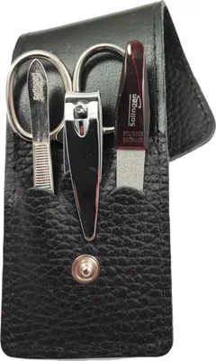Produktbild von 4-teiliges Solingen* Maniküre Set mit Leder COCCO Etui, Nagelschere, Feile, Pinzette, Germany