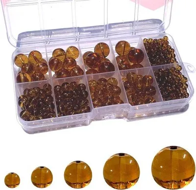 Produktbild von Famanu Kristallglas Perlenmix 470+ Stück – Braune runde Perlen 4/6/8/10/12 mm – Für Schmuck, Anhänger und Bastelarbeiten