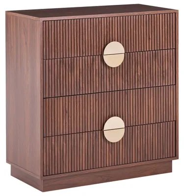 Produktbild von BELIANI Kommode Dunkelbraun MDF-Konstruktion Gerillt mit 4 Schubladen Goldene Metallgriffe Modernes Design Schlafzimmer Wohnzimmer Schubladenschrank