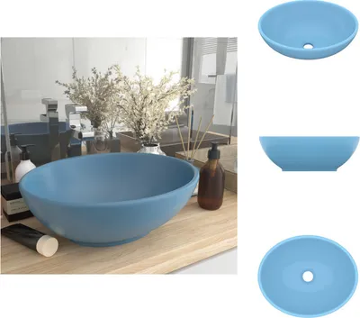 Obrázek produktu pro vidaXL oválné umyvadlo matné světle modré 40x33 cm keramické - Koupelnové umyvadlo