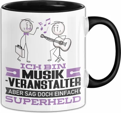 Produktbild von Musikveranstalter Geschenk Tasse Ich Bin Musikveranstalter Aber Sag Doch Einfach Superheld Lustige Geschenkdiee für Musikveranstalter Kaffee-Becher (Schwarz)