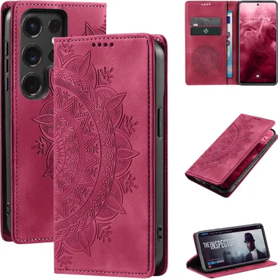 Produktbild von Mandala Handyhülle für Samsung Galaxy S24 Ultra RFID Schutz Klapphülle Case Cover Design Schutzhülle Farbe: Magenta
