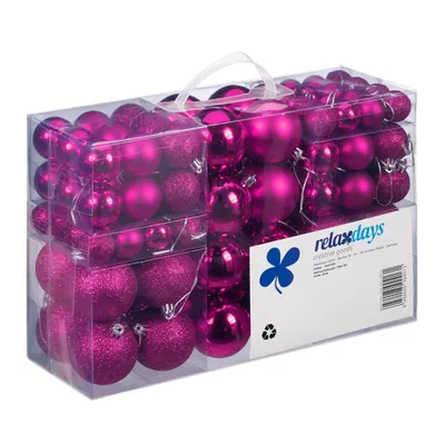 Image de Boules de Noël Relaxdays, lot de 100, décoration de Noël, mates, brillantes, pailletées, boules de sapin de Noël ∅ 3, 4 et 6 cm, rose