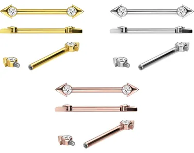Produktbild von Brustwarzenpiercing, Zungenpiercing, Intim-Piercing Titan Nippelpiercing mit Innengewinde PFEILSPITZE + KRISTALL