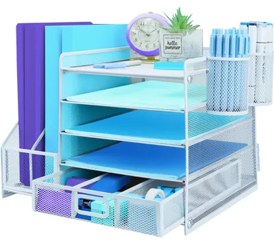Produktbild von Schreibtisch Organizer mit 5 Ebenen und 2 Stifthalter in Weiß
