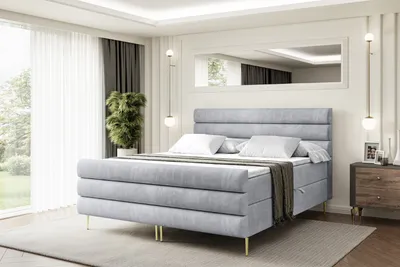 Produktbild von ALTDECOR Boxspringbett mit Gold Füßen, Matratze und Lattenrost, Topper, Fußteil, Polsterbett mit Bettkasten, Bett mit Stauraum H4-Matratze - CELESTIA-FZ-Z - 160x200 - Grau Monolith