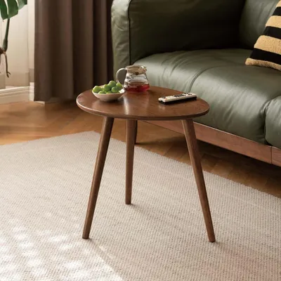 Image de Table d'appoint ovale en chêne/noyer, dimensions 34x50x45 cm, en bois massif