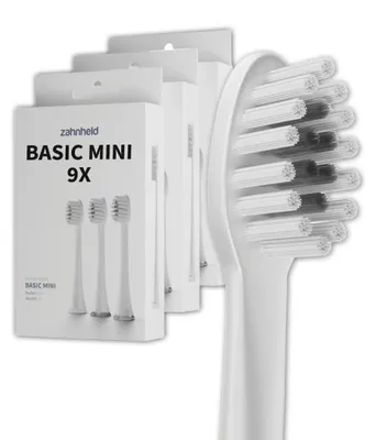 Produktbild von Zahnheld Bürstenkopf Ersatzbürsten Basic Mini - ideal für Gero Schallzahnbürste, 9 Stück, Weiß, kleine Wechselköpfe, für Kinder geeignet