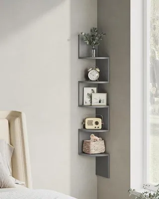 Produktbild von Famanu Eckregal mit 5 Regalen - für Küche und Wohnzimmer - Wandregal in Taubengrau