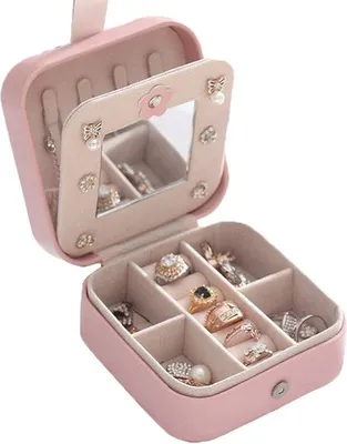 Produktbild von Mini-Leder- Schmuckbox, Schmuckdisplaybox, Kunstleder-Schmuckhalter, für Ohrringe, Schmuck, Ringe, 11 x 11 x 5,8 cm, rosa Box