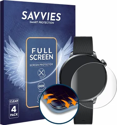 Produktbild von 4x Savvies Fullscreen Schutzfolie für OnePlus Watch 3 (43 mm) Displayschutz Folie Fullcover Klar Transparent