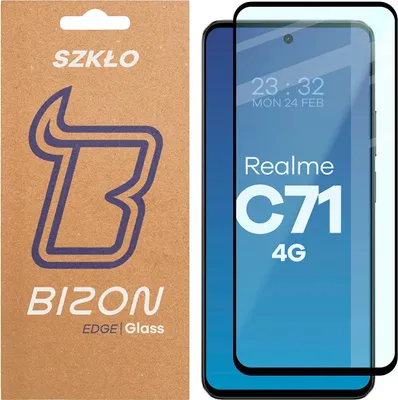 Produktbild von Gehärtetes Glas für Realme C71 4G, Bizon Glass Edge 2, Schwarzer Rahmen