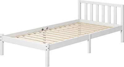 Produktbild von Bettrahmen Holzbett mit Lattenrost, 208 x 96 cm Bettgestell mit Kopfteil, Einzelbettgestell für Schlafzimmer, Weiß