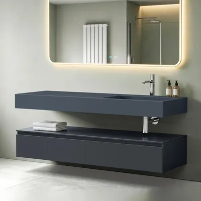 Produktbild von Mai & Mai Badmöbelset 150x48x25cm UnterschrankAnthrazit Matt mit Soft-Close Schubladen inkl. Mineralguss-Waschbecken Rechts in Matt Anthrazit