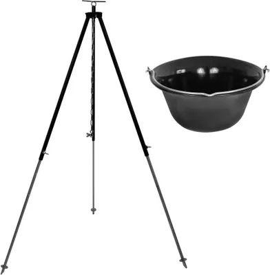 Produktbild von Gulaschkessel 15 Liter Black Edition Dreibein 130 cm mit Kettenhöhenverstellung