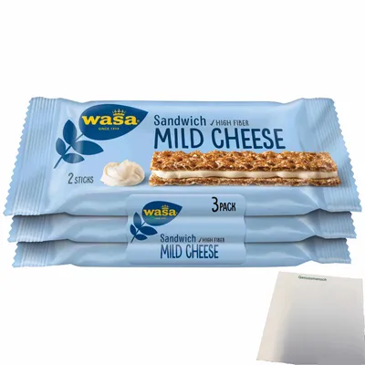 Produktbild von Wasa Knäckebrot Sandwich Käse Multipack (90g Packung) + usy Block