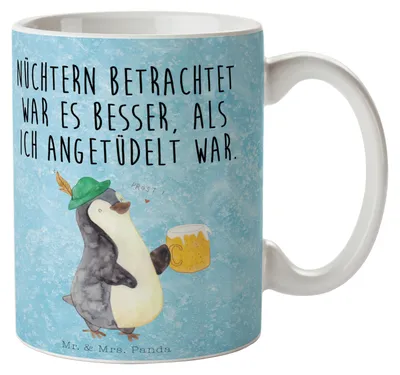 Produktbild von Mr. & Mrs. Panda Kaffeetasse Pinguin Bier - Eisblau - Geschenk, Becher, , Pott, Bedruckte Tasse, Beschwippst, Feierabend, Angetüdelt, Teetasse