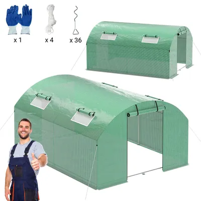 Zdjęcie produktu dla Szklarnia Vigevee, szklarnia do uprawy pomidorów z drzwiami i 4 oknami, 300 x 400 x 200 cm, zielona