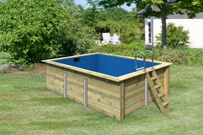 Produktbild von Aufstellpool Holzpool-Set Karibu Grösse 2 rechteckig 350x440x124 cm inkl. Bodenschutzvlies, Innenauskleidung mit Keilbiese & Leiter