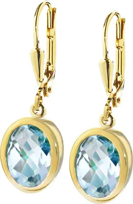 Produktbild von Paar 333 8 Karat Gelbgold Tropfen Ohrhänger Brisur Oval Blautopas Ohrringe 9199