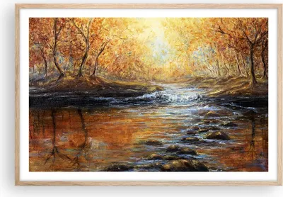 Produktbild von Gerahmtes Poster - Rahmen in heller Eiche - Bach Park Baum - 91,5x61 cm - Wand Bild - Wanddeko - Wandbilder - Kunstposter - Wandposter - Bilderrahmen - Bilder - Kunstdruck - Wandbild - P2NAA91x61-3973